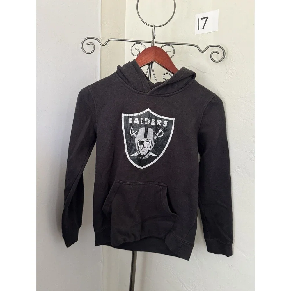 NFL Raiders Youth Hoodie Black Pullover Sweatshirt Size M 10/12